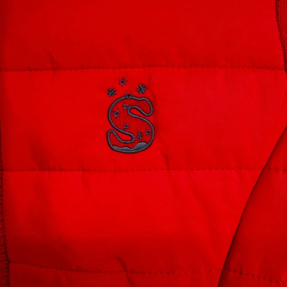 Sesame Street Elmo Puffer Sweater Jacket Kids 90 Red Hybrid Zip Up Kidcore